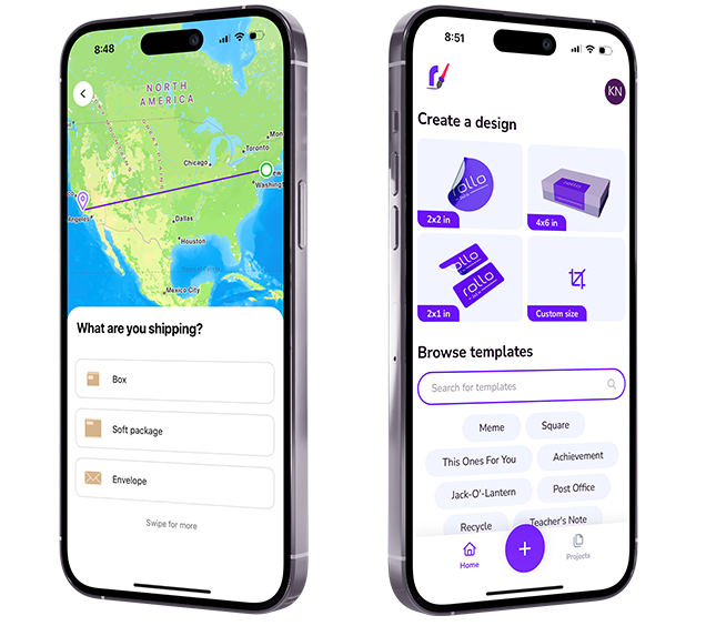 Rollo Wireless Printer 3 Rollo Ship and Rollo Label Design Apps for Mobile