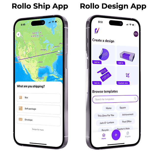 Rollo Wireless Printer 3 Rollo Ship and Rollo Label Design Apps for Mobile