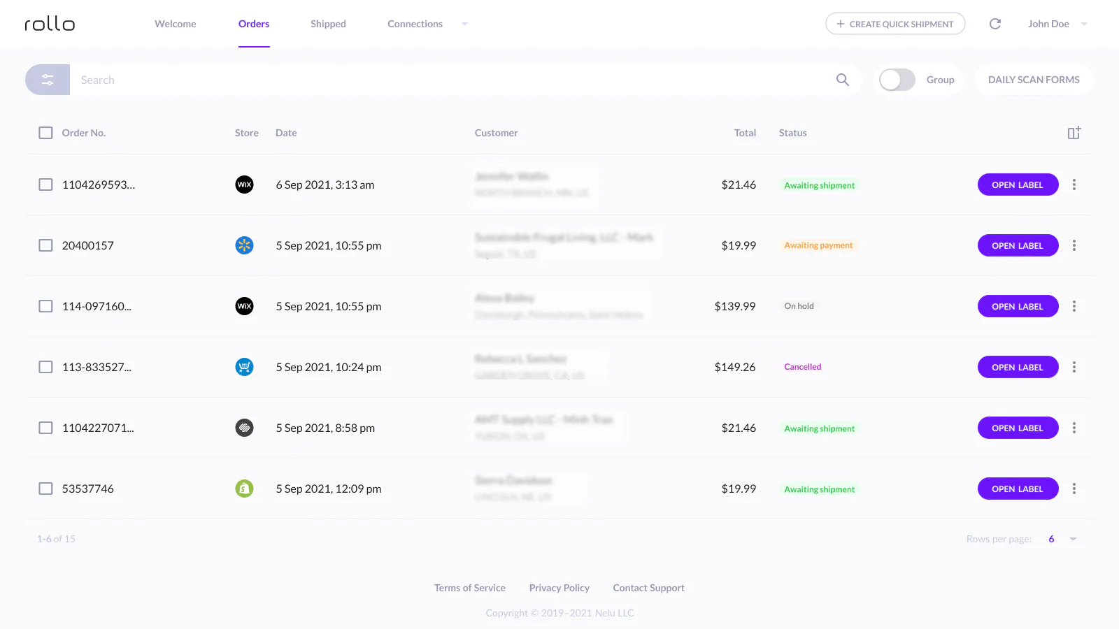 Orders Dashboard from Rollo app.