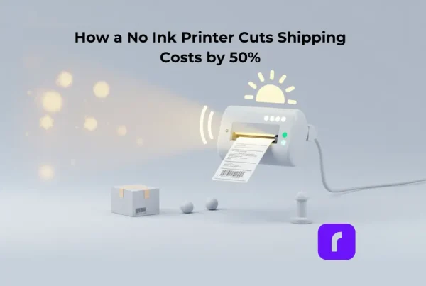 no ink printer with sun behind it printing a shipping label.