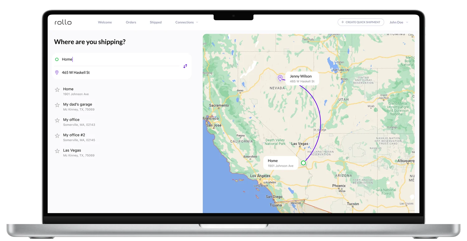 Rollo Ship multi-carrier shipping platform on desktop